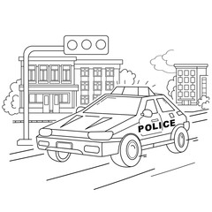 Coloring Page Outline Of cartoon police car. Police. Images transport or vehicle for children. Vector. Coloring book for kids.