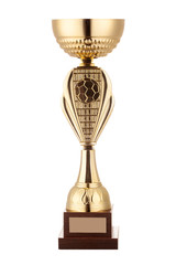 gold trophy cup on white background