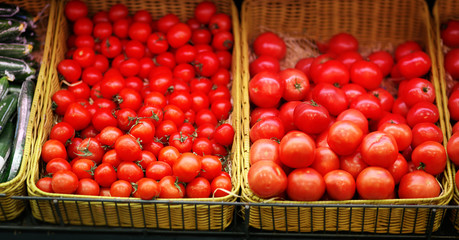 Market, tomatoes in the vegetable department
