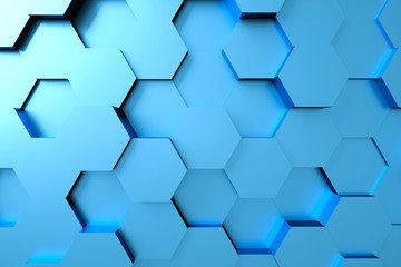 Obraz na płótnie Canvas Abstract geometric texture of randomly extruded hexagons backgrounds, 3d rendering, Futuristic abstract background, commercial advertising.