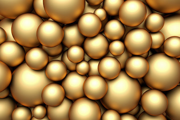 Golden Realistic Spheres Background Close Up.3D Rendering