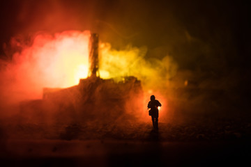 Creative artwork decoration. Chernobyl nuclear power plant at night. Layout of abandoned Chernobyl...