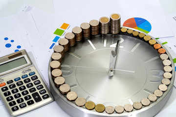 Money stack step up growing growth saving money on clock  Concept financial business investment.