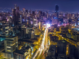 Fototapeta na wymiar Aerial night shot of Beirut Lebanon , City of Beirut, Beirut city scape