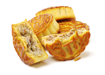 Mid-Autumn Festival moon cake on white background 