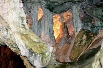 Fototapeta na wymiar Scenic view of Neptune's cave (Grotte di Nettuno) is a stalactite cave near the town of Alghero, Capo Caccia 