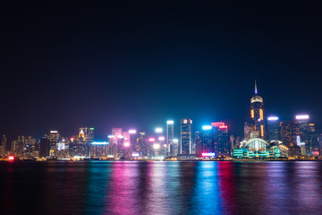 Fototapeta na wymiar Bright Hong Kong skyline at night.