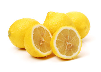 Ripe lemons on white background