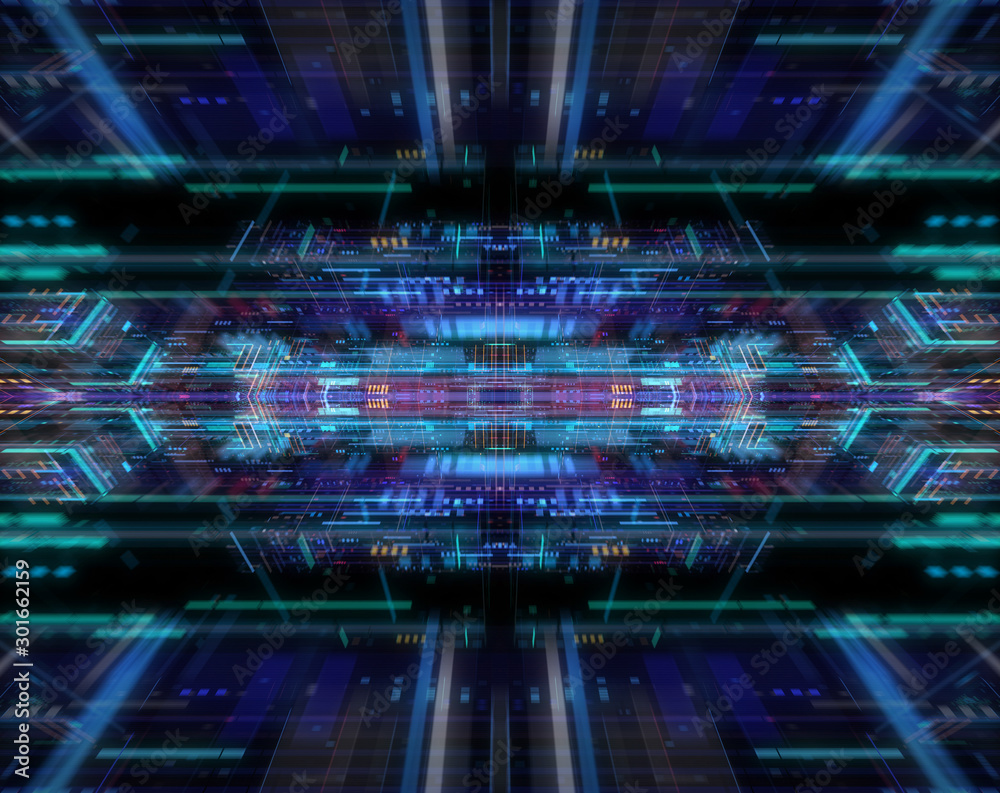 Wall mural abstract futuristic technological background, floating circuits, charts, digits elements. nano chip 
