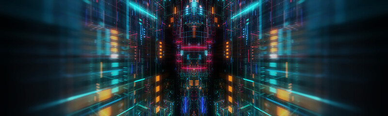 abstract futuristic technological background, floating circuits, charts, digits elements. Nano chip circuit, modern micro electrons on digital gadget board 3D render