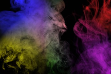 Abstract colorful smoke isolated on black background,Rainbow powder