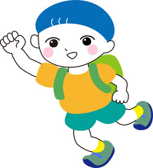 おしゃれ　手を上げる　男の子　はしゃぐ　歩く　笑顔