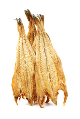 Dried Pollack on the white background