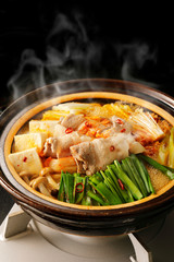 キムチ鍋 　KIMCHI hot pot on black background