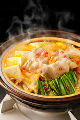 キムチ鍋 　KIMCHI hot pot on black background