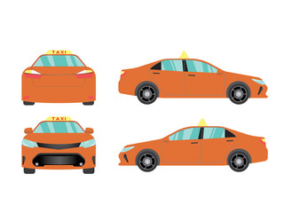 Set of taxi orange car view on white background,illustration vector,Side, front, back,Business sedan isolated
