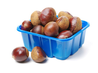 Fresh chestnuts on white background