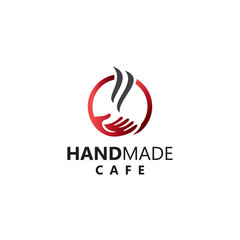logo handmade cafe, with smoke and hand vector