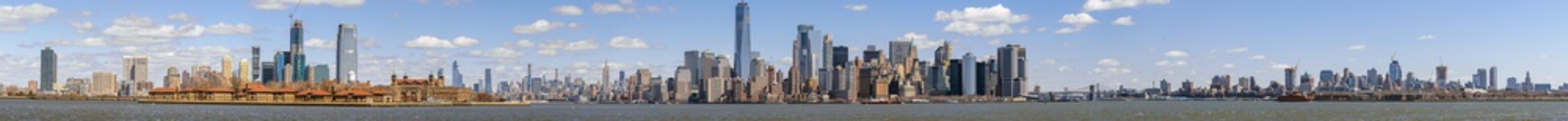 Fototapeta na wymiar Panorama Scene of New york cityscape river side which location is lower manhattan,Architecture and building with tourist concept