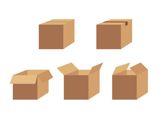 Delivery packaging open and closed box with fragile signs. Vector illustration 