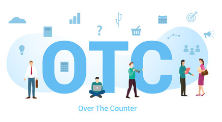 otc over the counter concept with big word or text and team people with modern flat style - vector