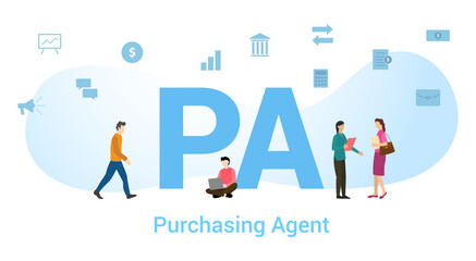 pa purchasing agent concept with big word or text and team people with modern flat style - vector