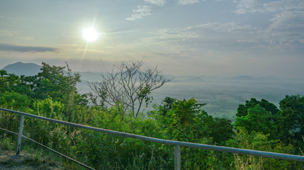 Obraz premium View of landscape with morning sunrise at Phu Thok Mountain, Chiang Khan, Loei Province, Thailand