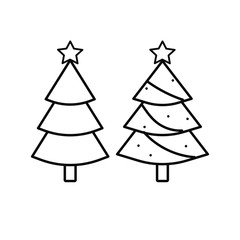 Set of vectors icons with two christmas trees with star.
