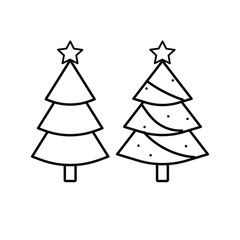 Fototapeta premium Set of vectors icons with two christmas trees with star.