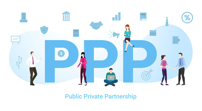 ppp public private partnership concept with big word or text and team people with modern flat style - vector