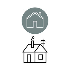  Set of vector icons with a house in a gray frame and a house with an antenna