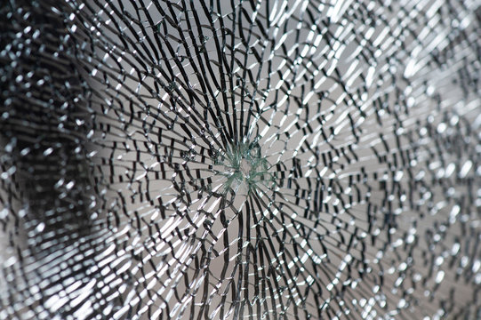 Automotive glass or car windshield broken and damage from accident