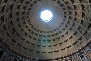 Panoramic view of interior of the Pantheon (temple of all the gods)