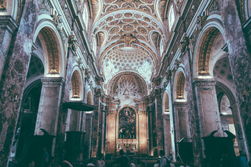 Panoramic view of interior of The Church of St. Louis of the French