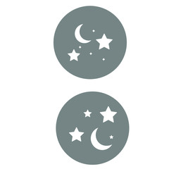 Set of simple icons with stars and crescent in a round frame on a white background.