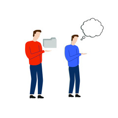 Set of flat cartoon characters isolated with man and folder, man and speech bubble