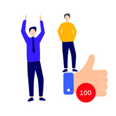  Set of flat cartoon characters isolated with man raised his hands up, man and like sign
