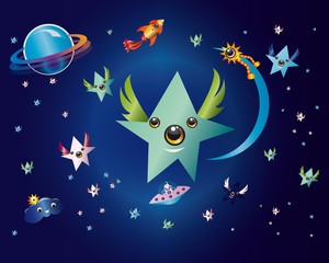 UFO star funny space, character, vector,