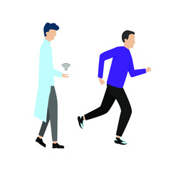 Set of flat cartoon characters isolated with man running, man and wifi sign
