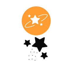 Set of simple icons with stars in a round frame and black stars