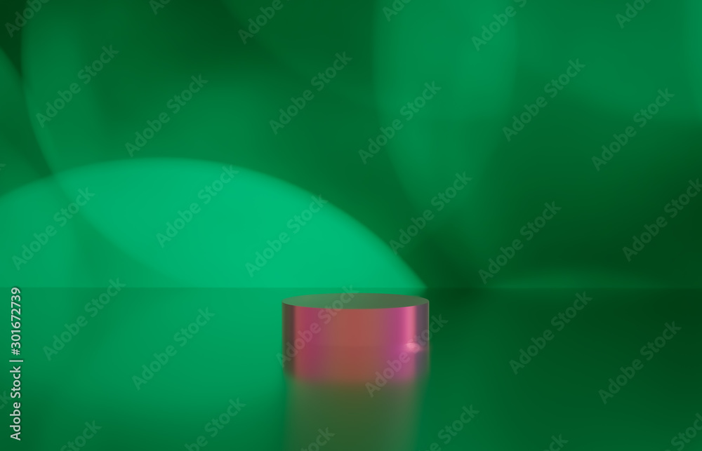 Poster empty cylinder box with bokeh background. luxury cosmetic product display scene. 3d render.