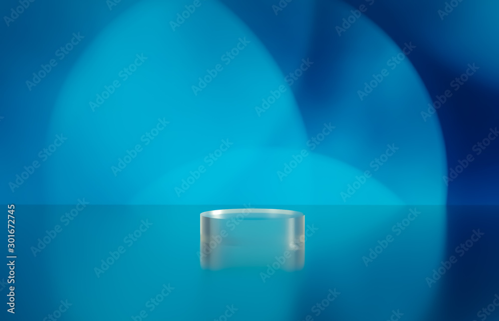 Poster Empty cylinder box with bokeh background. Luxury cosmetic product display scene. 3d render.