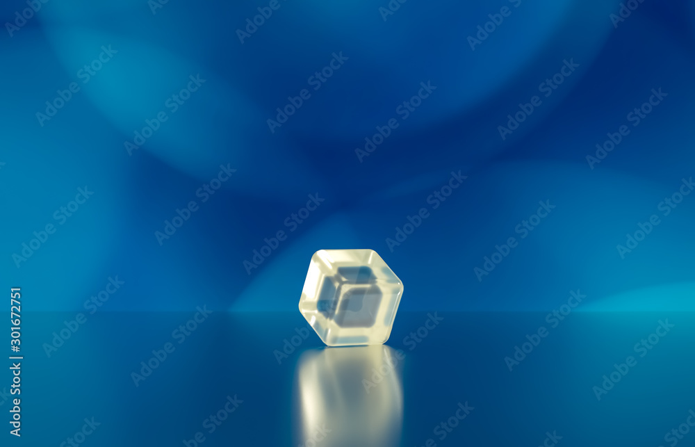 Poster Empty cylinder box with bokeh background. Luxury cosmetic product display scene. 3d render.