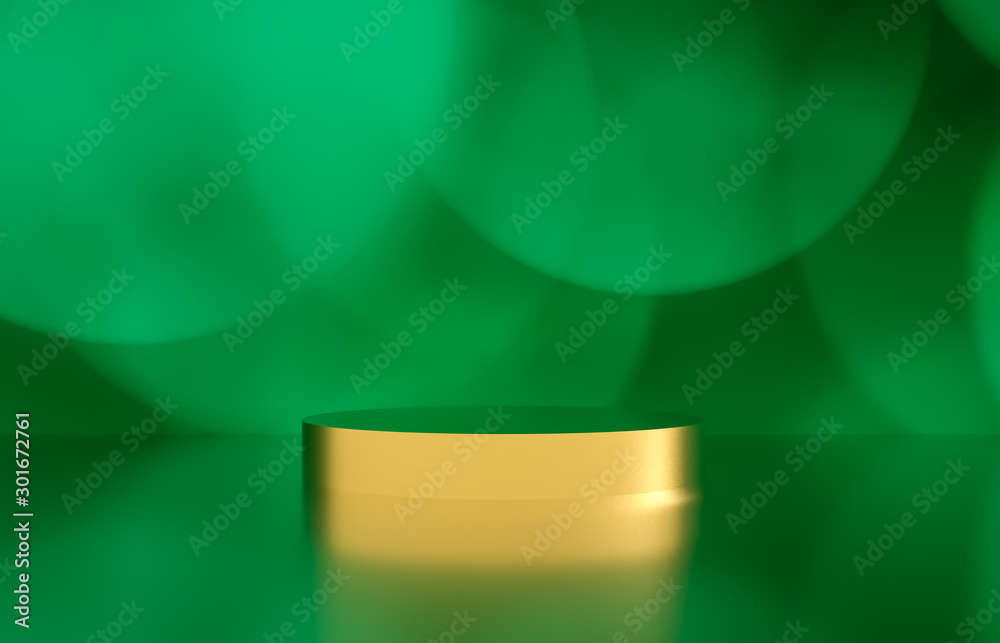 Poster empty cylinder box with bokeh background. luxury cosmetic product display scene. 3d render.