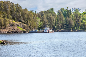 The island of Valaam. Cargo barge