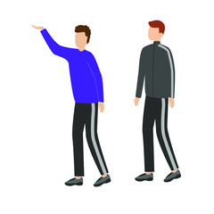 Set of flat cartoon character with two people in a tracksuit