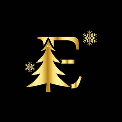 Letter E Logo Icon. Initial letter E  Design Vector Gold Color