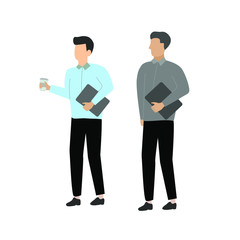 Set of flat cartoon character with two people with tablets