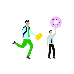 Set of flat cartoon character isolated with man running with a briefcase, man and donut