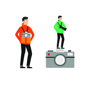  Set of flat cartoon characters isolated with people with photo camera